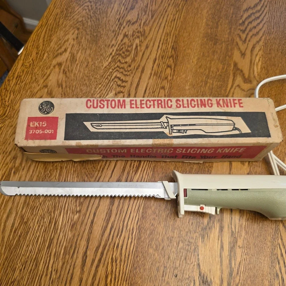 Vintage General Electric Custom Electric Slicing Knife EK15 Avocado Green Box